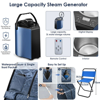 1000W Foldable Steam Generator Household Fumigation Sauna Box Portable Whole Body Spa Machine for Home Bathing And Hydrotherapy