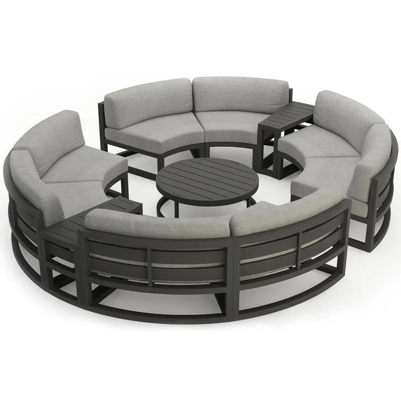 360° Round Outdoor Sofa Set - Deep Grey Aluminum Patio Furniture, Waterproof for Garden and Balcony