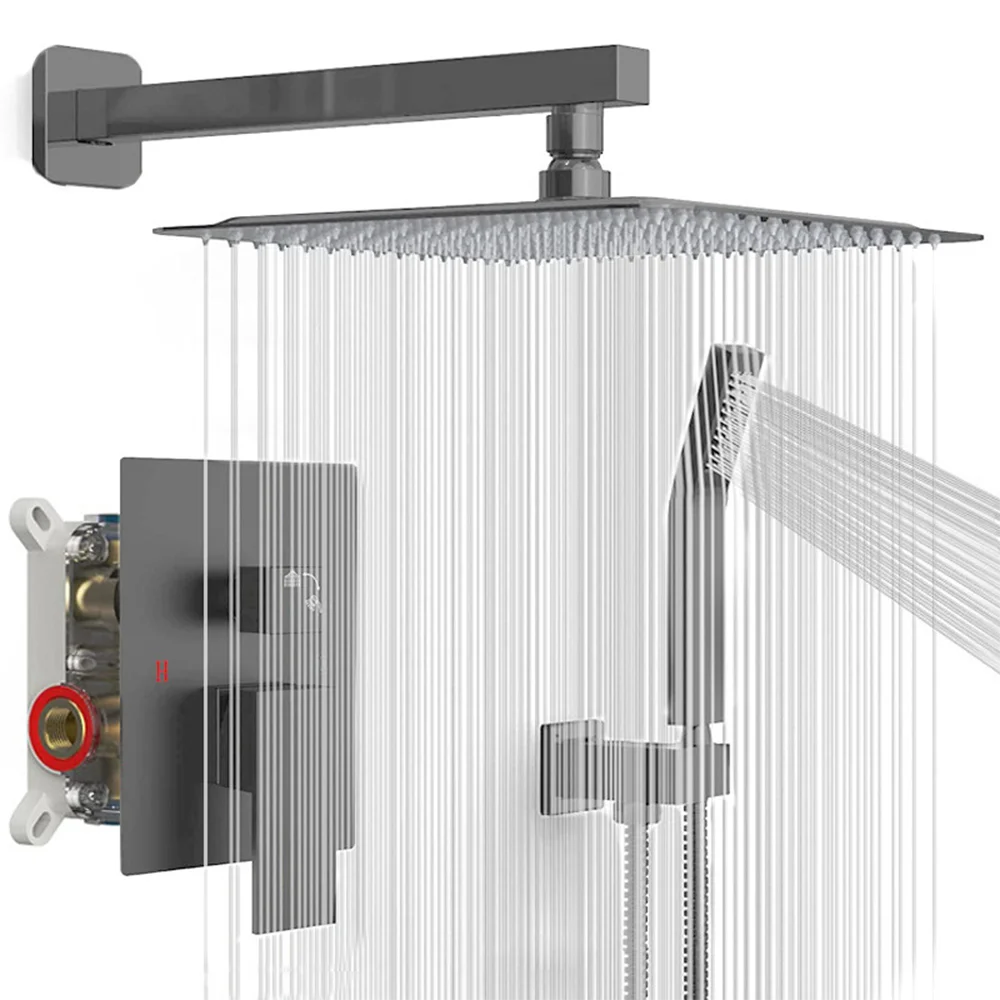 Chrome Shower Faucet Set Rainfall 12 Inch Concealed Shower System Wall Mounted Rainfall Bathroom Shower Tap With Handshower Set