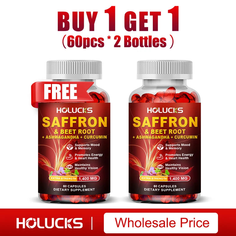 HOLUCKS Natural Saffron Supplement, Boost Energy, Immune, Improve Mood & Focus, Support Eye & Heart Health, for Women Men