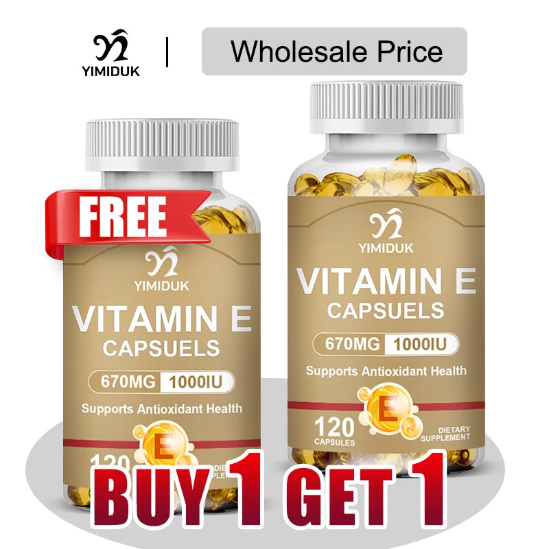 Buy 1 Get 1 Free! Vitamin E 670mg Capsules, Support Skin & Heart Health, Moisturizes from Within, Reduces Scars & Promotes Shine