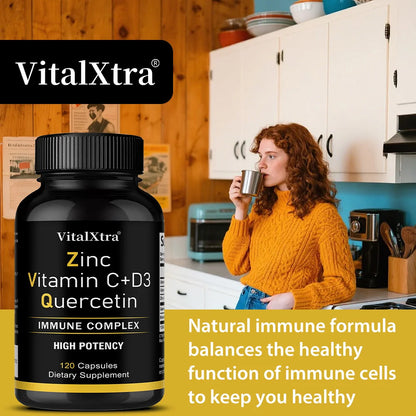 Zinc Quercetin 500 Mg with Vitamin C, Vitamin D3, and Bromelain, A High Potency Immune Support Supplement