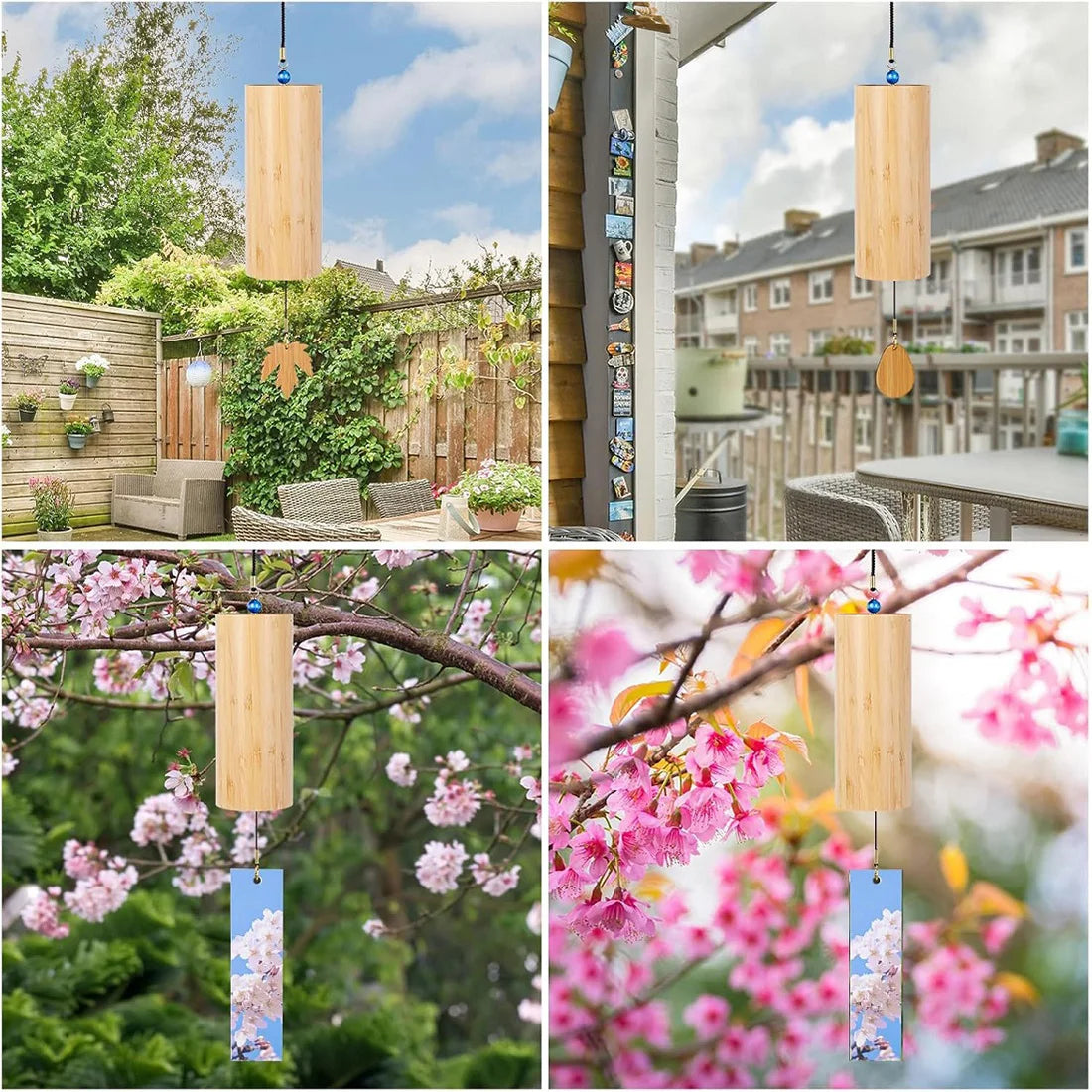 4 Chord Bamboo Wind Chimes,C G F D Chord Windbell Chime Bells,Gift for Music Lovers, Hanging Ornaments for Outdoors Courtyard