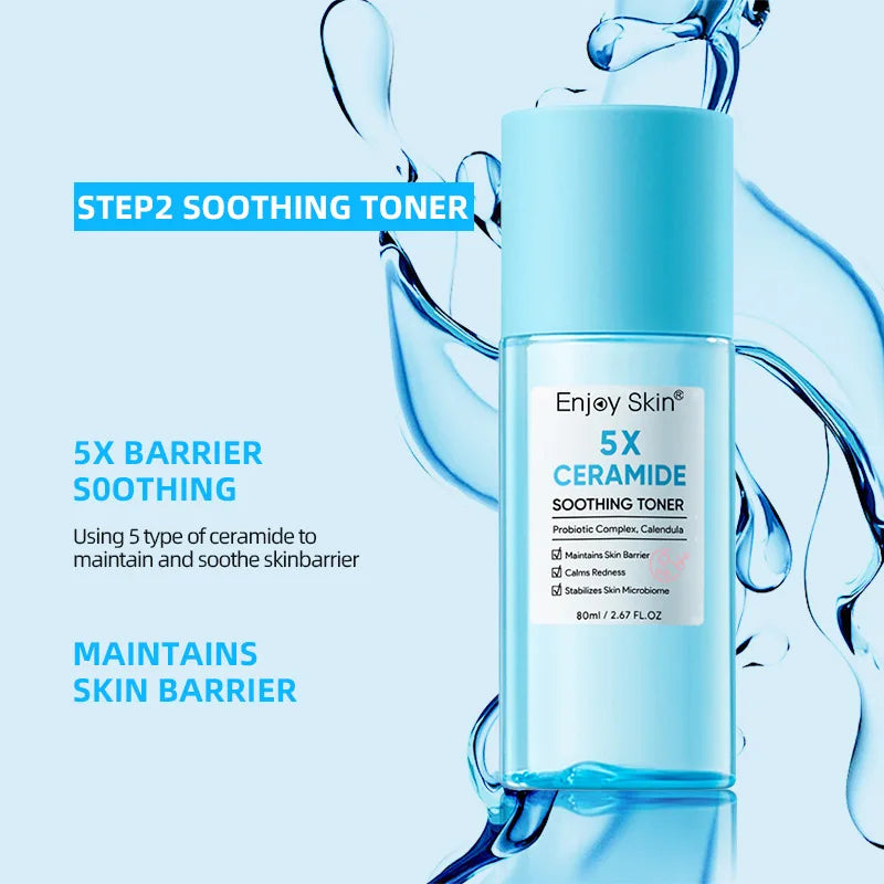 Facial Skincare Set Lasting Moisturizing Smooth Clean Ceramide Facial Cleanser Toner Serum Moisturizing Cream Suit All Skin Type