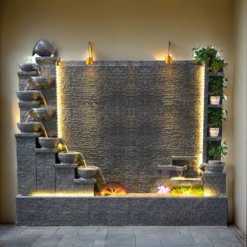 2 Meters Outdoor Water Fountain Yard Garden Villa Decoration Large Fountain Waterfall Concrete Fountains Zen Water Flows