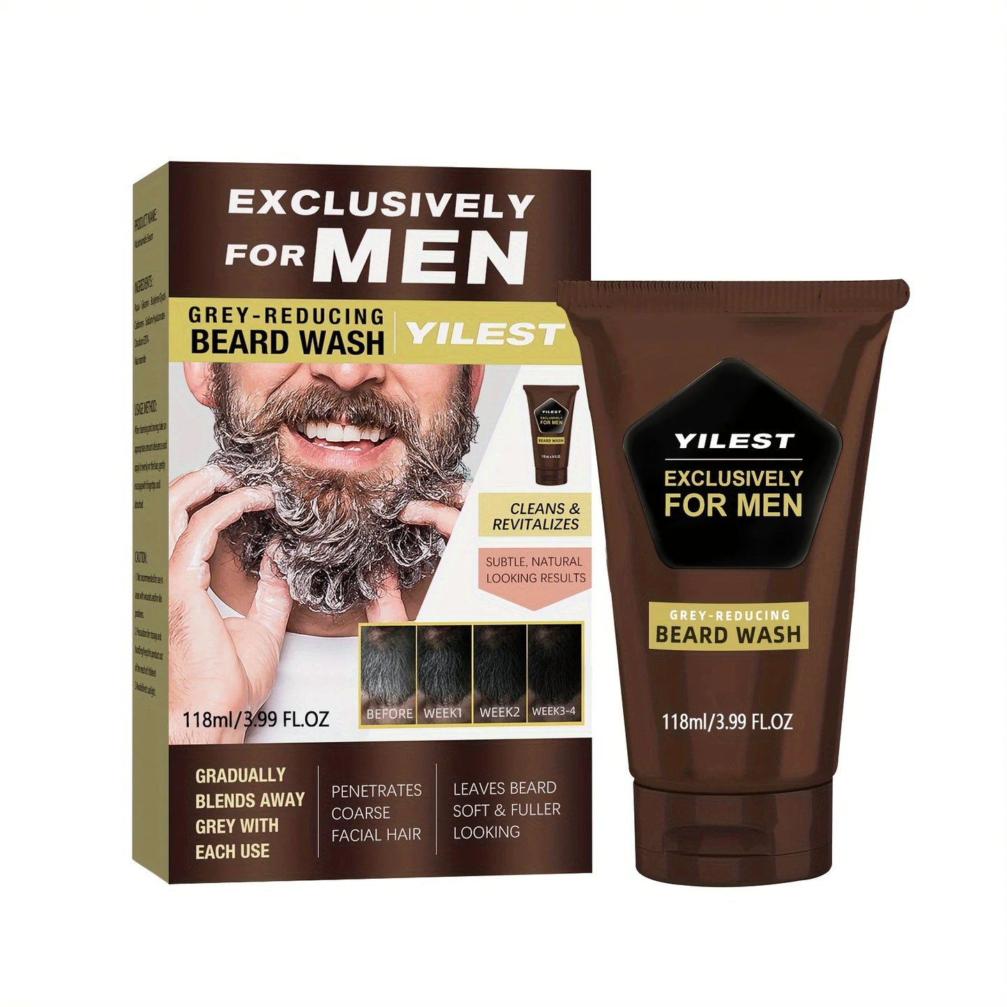Grey-Reducing Beard Wash Nourishes and Softens Beard Hair Cleaning Facial Hair Prevent Damage and Dryness Men Beard Care 118g