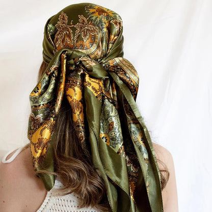 Head Scarf Women Luxury Brand Square Silk Foulard Satin Bandana Summer Soft Neckerchief Hijab Hair Scarves For Ladies
