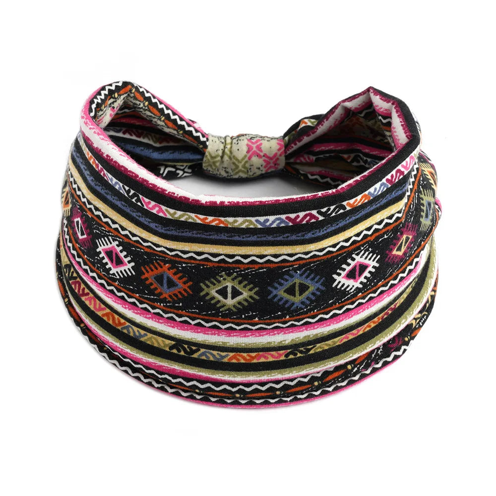 Boho Headbands Wide Knot Hair Scarf Floral Print Hairband Stretch Turban Headwrap Cotton Head Band Fashion Accessories for Women