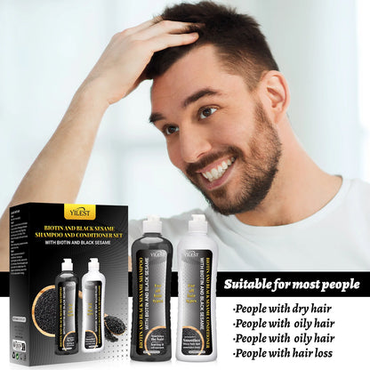 Biotin & Black Sesame Shampoo Conditioner Set Hair Repair Treatment Nourishing & Strengthening 450ml x 2 for All Hair Types