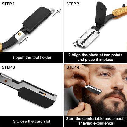 Foldable Hair Blade Barber Straight Razor For Shaving Men Manual Face Care Beard Styling Contouring Clean Tool