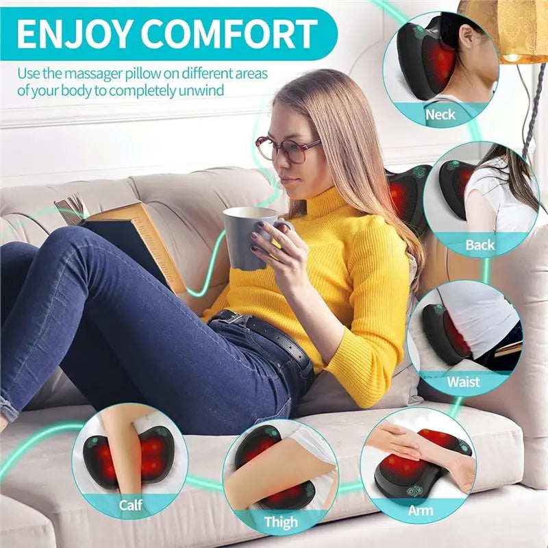 ABGP-Neck Massager Muscle Pain Relief With Heat 8 Deep Tissue Kneading Nodes 3 Speeds 2 Directions Lower Back Shoulder EU Plug