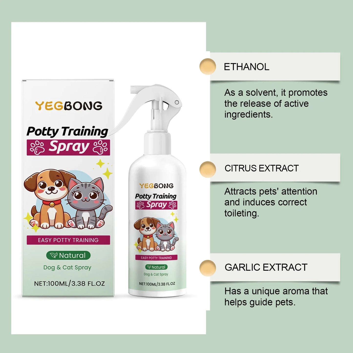 YEGBONG 100ml Pet Potty Training Spray Fast Acting Gentle Formula Urine Marking Behavior Aid Vet Recommended  for Dogs and Cats