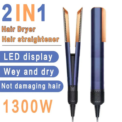 Professional 2-in-1 Hair Dryer and Straightener Negative Ion Iron Long Lasting Styling Tool Wet and Dry Straightener