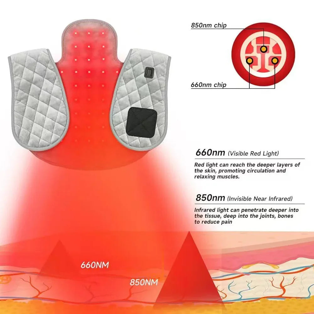 Red Light Therapy Belt LED for Shoulder, Back & Knee Pain Relief - Heating Pad with Red Light Therapy for Muscle Recovery - Cros