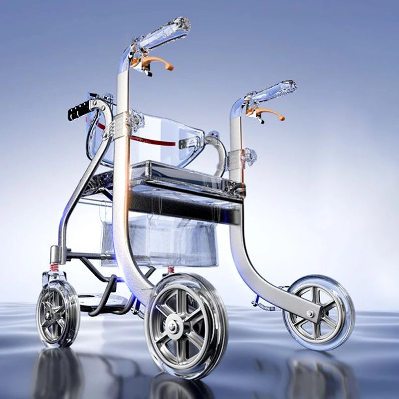 Outdoor Aluminum Alloy Elderly Driving Aid Fracture Stacked Walker For Disabled Multi-functional Four-wheel Shopping Cart