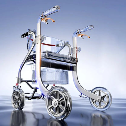 Outdoor Aluminum Alloy Elderly Driving Aid Fracture Stacked Walker For Disabled Multi-functional Four-wheel Shopping Cart