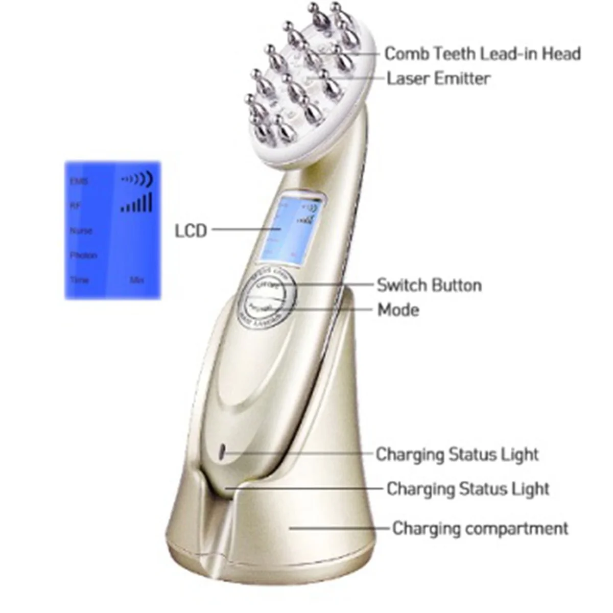 A66I Infrared EMS Radio Frequency Vibration Anti-Dropping Massager Scalp Massage Comb Micro-Current Hair Care Hair Loss