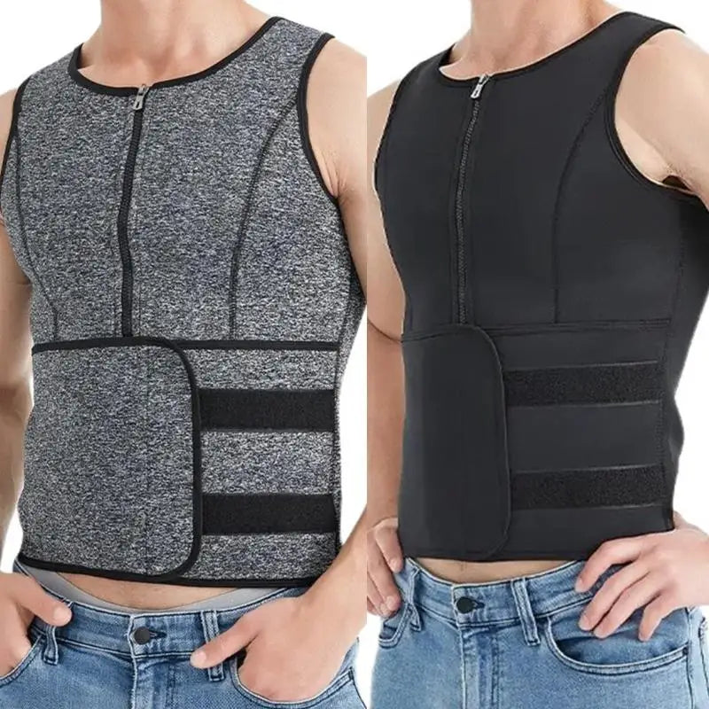 Men Sauna Sweat Zippered Vest for Weight Loss Adjustable Waist Trainer Corset Waist Trainer Body Shapewear Slimming Vest