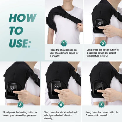 Electric Heating Vibration Shoulder Brace Support Adjustable Shoulder Heating Pad With Extension Belt Dislocation Pain Relief