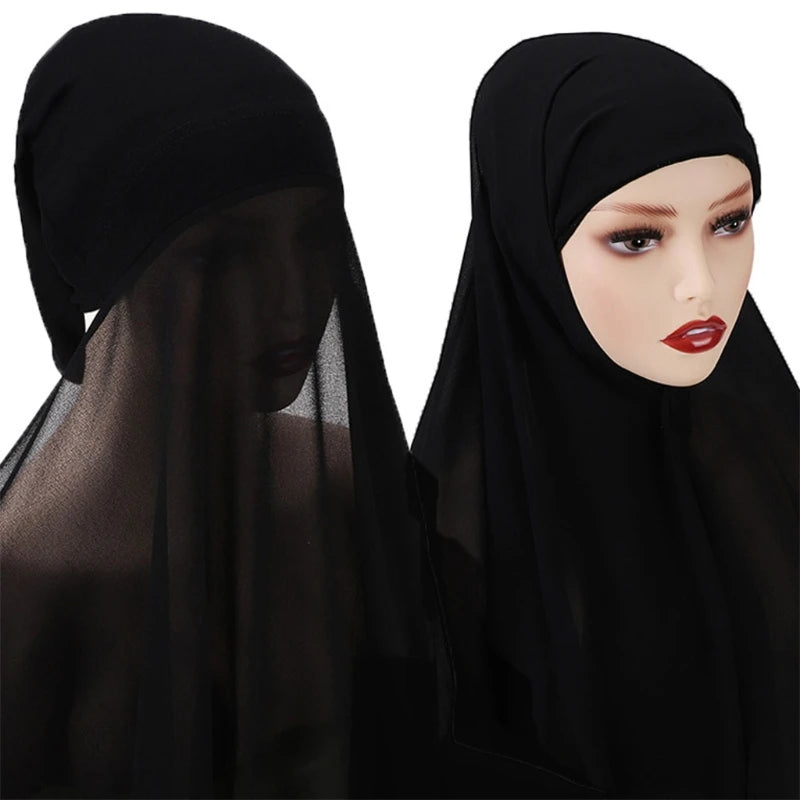 Stylish Muslim Women Bonnet with Rope Shawl Convenient Elastic Underscarf Islam Inner Hijab Cover Headwrap N58F