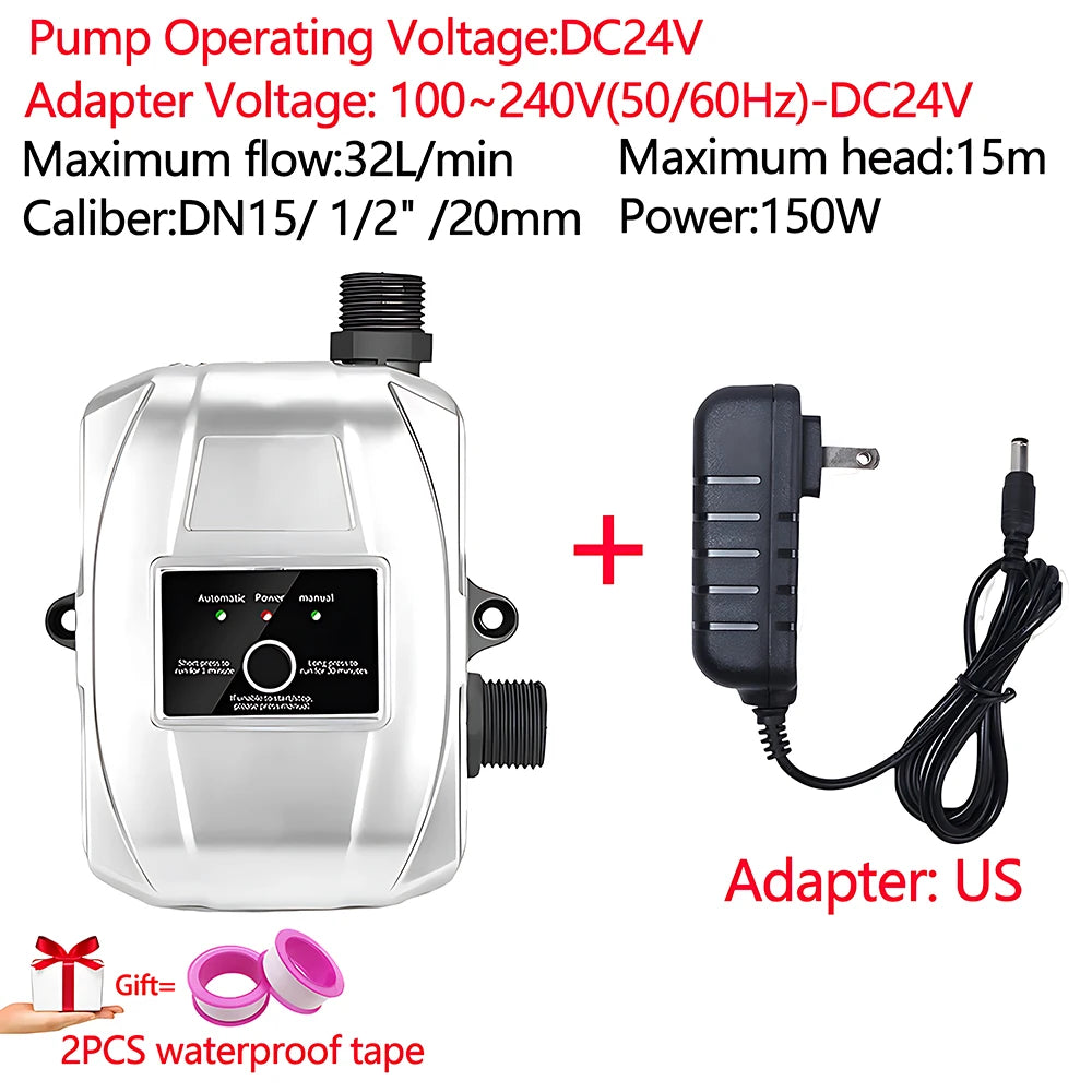Shower Booster Pump Brushless Water Pump 15m 24V MaxFlow:32L/min Automatic Pressure Controller Household Booster Water Heater