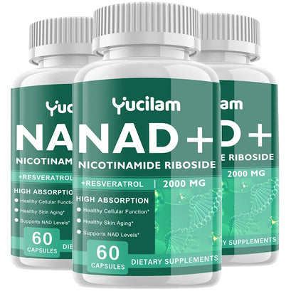 NAD+ Resveratrol Supplement - Anti-Aging, Energy Boost, Cell Repair, Skin Health, Brain Cognition - Provides Sustained Vitality