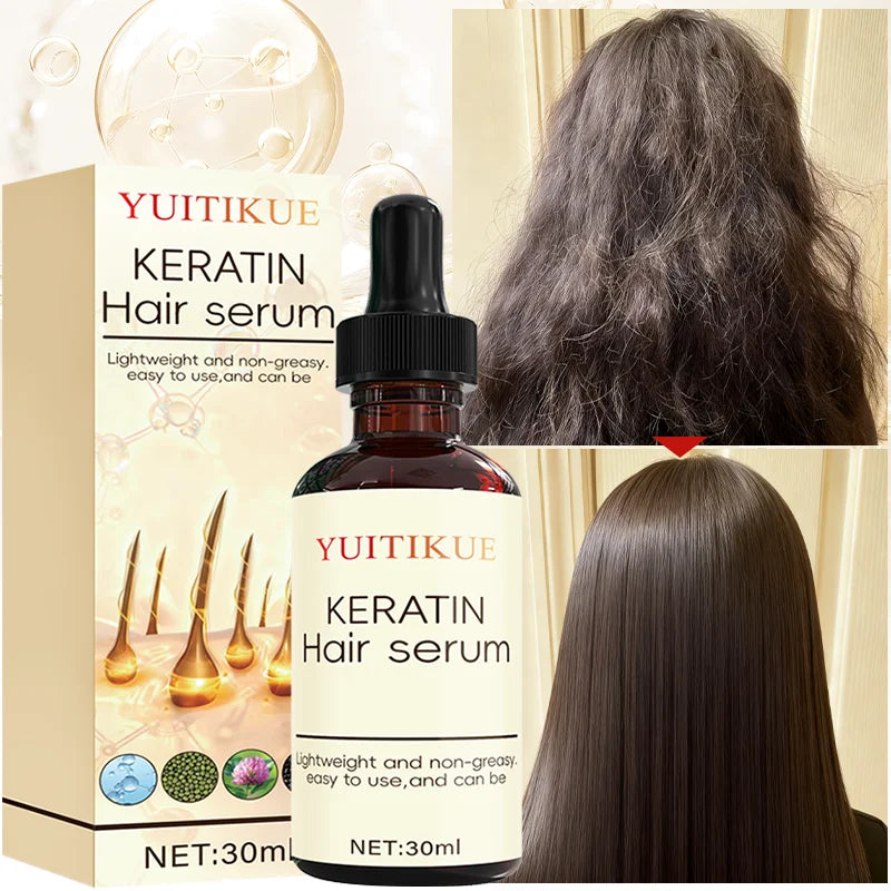 YUITIKUE Keratin Hair Serum 30ml - Smooth Hair Essence Moisturizing Repair Hair Strengthening Hair Root Hair g Care