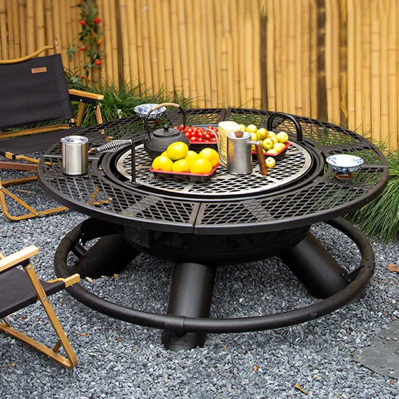 Barbecue TableMultifunction Outdoor Wood-Burning Fire Pit With Removable Cooking Grill For Courtyard Barbecues And Firewood-Burn
