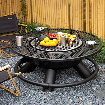 Barbecue TableMultifunction Outdoor Wood-Burning Fire Pit With Removable Cooking Grill For Courtyard Barbecues And Firewood-Burn