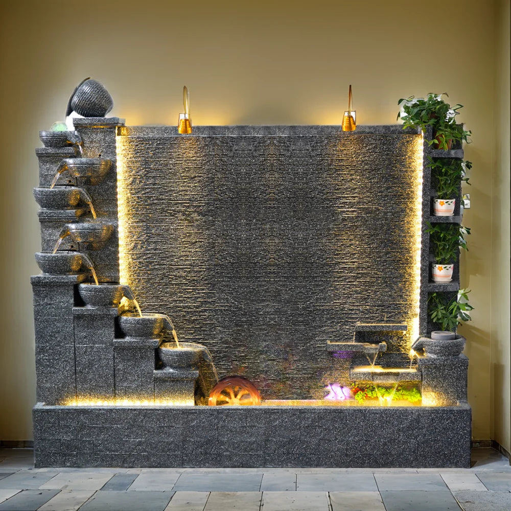 2 Meters Outdoor Water Fountain Yard Garden Villa Decoration Large Fountain Waterfall Concrete Fountains Zen Water Flows
