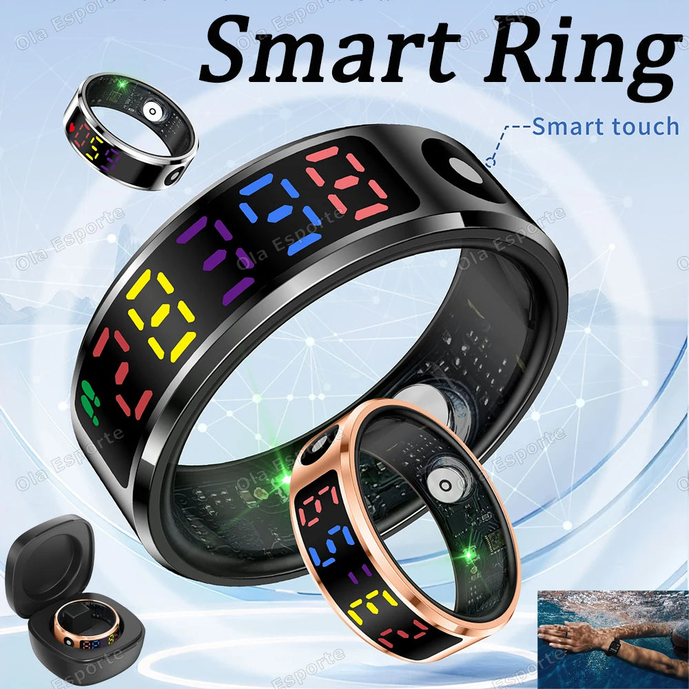 2025 New SR08 Smart Ring LED Display Screen Heart Rate Gesture Sweep Video Sleep Monitor 5ATM Waterproof Fitness Tracker Rings