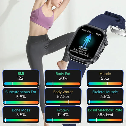 New Accurate Blood Pressure Smart Watch Uric Acid ECG+PPG Blood Oxygen Body Analysis Body Fat LED Flashlight smart watches 2025