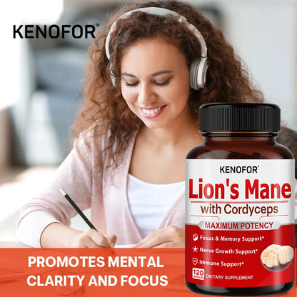 Lion's Mane - Supplement Capsules for Brain Health, Support for Focus, Memory Function - Immune & Nervous System Supplement