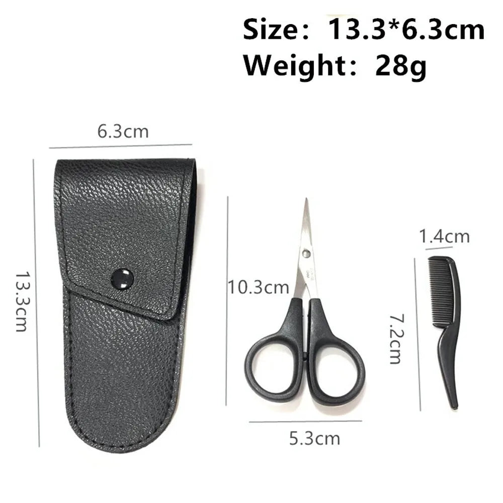 Mens Beard Grooming and Trimming Kit Beard Eyebrow Nose Hair Scissors Comb Facial Trimming  Facial Beard Cleaning Tool