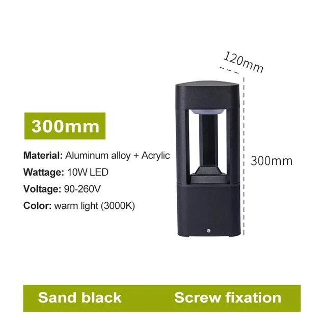 Outdoor LED Bollard Landscape Light Black Garden Pathway Lighting Fixtures Floor Lawn Lamp for Pillar Driveway Patio Yard Decora