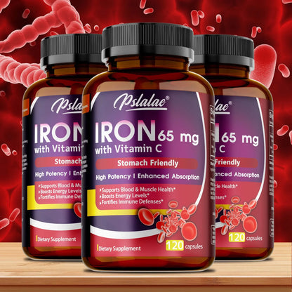 Iron Supplement 65 mg with Vitamin C - Maximized Absorption, Increase Energy, and Improve Immune Function