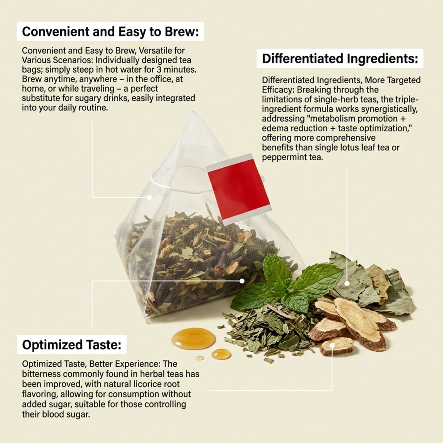 Herbal Tea  Comfort Gentle Plant Based Formula Portable Individual Bags Office Workers Sedentary Lifestyle Light Body Balance