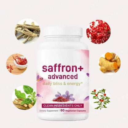 Saffron Capsule with Saffron,Turmeric Plant-Based Extract and Vitamin,Magnesium Daily Health Support 10-in-1 Supplement 60 Count