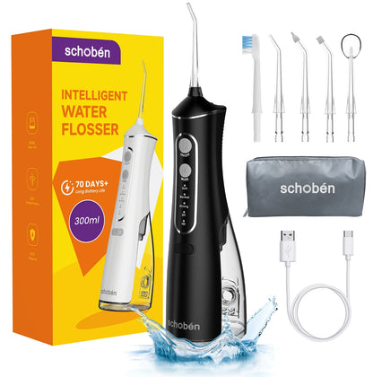 Schoben Portable Oral Irrigator USB Rechargeable Water Flosser Dental Water Jet 330ML Water Tank IPX7 Waterproof Teeth Cleaner
