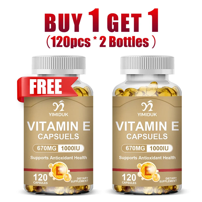 Buy 1 Get 1 Free! Vitamin E 670mg Capsules, Support Skin & Heart Health, Moisturizes from Within, Reduces Scars & Promotes Shine