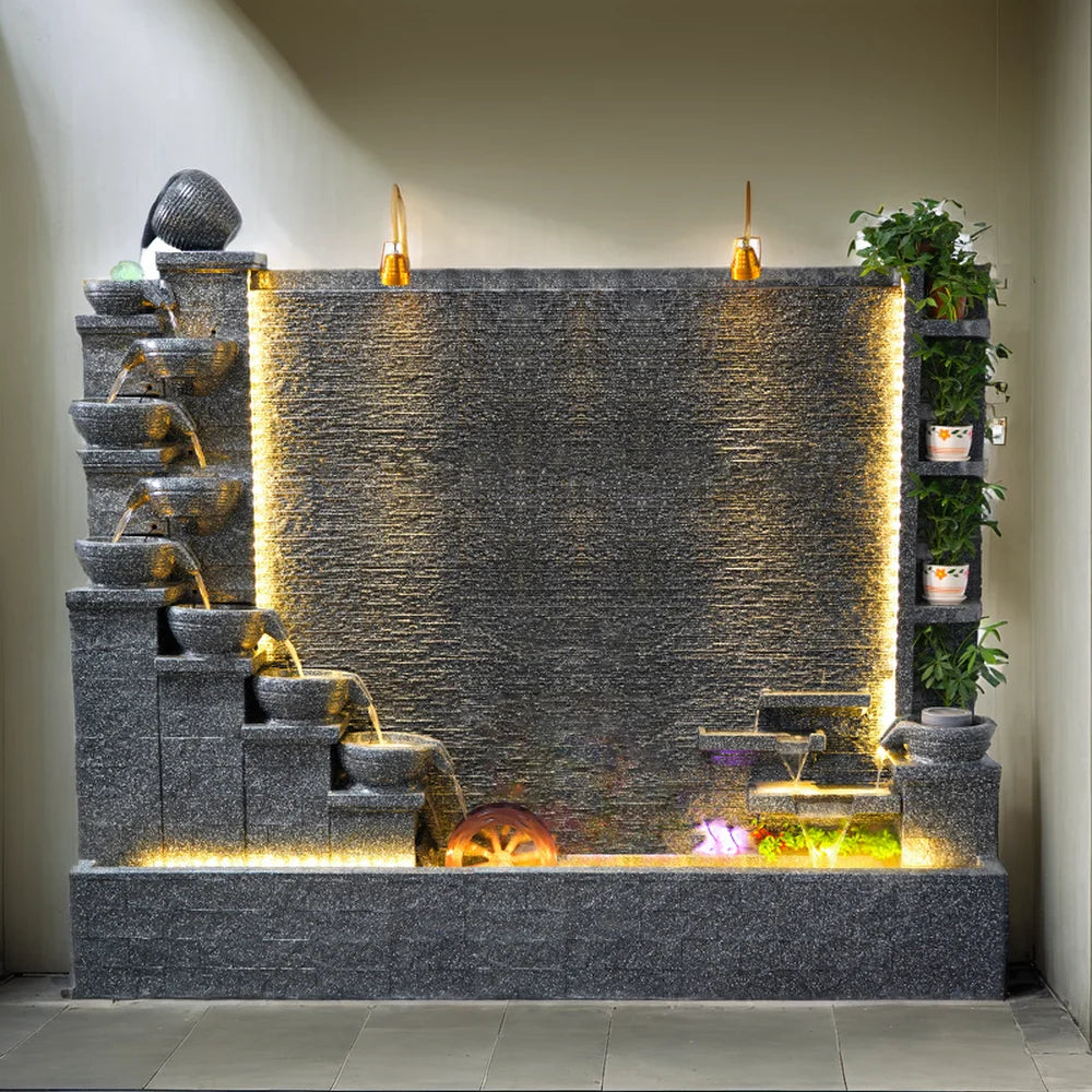2 Meters Outdoor Water Fountain Yard Garden Villa Decoration Large Fountain Waterfall Concrete Fountains Zen Water Flows