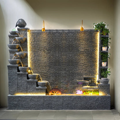 2 Meters Outdoor Water Fountain Yard Garden Villa Decoration Large Fountain Waterfall Concrete Fountains Zen Water Flows