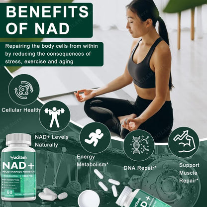 NAD+ Resveratrol Supplement - Anti-Aging, Energy Boost, Cell Repair, Skin Health, Brain Cognition - Provides Sustained Vitality