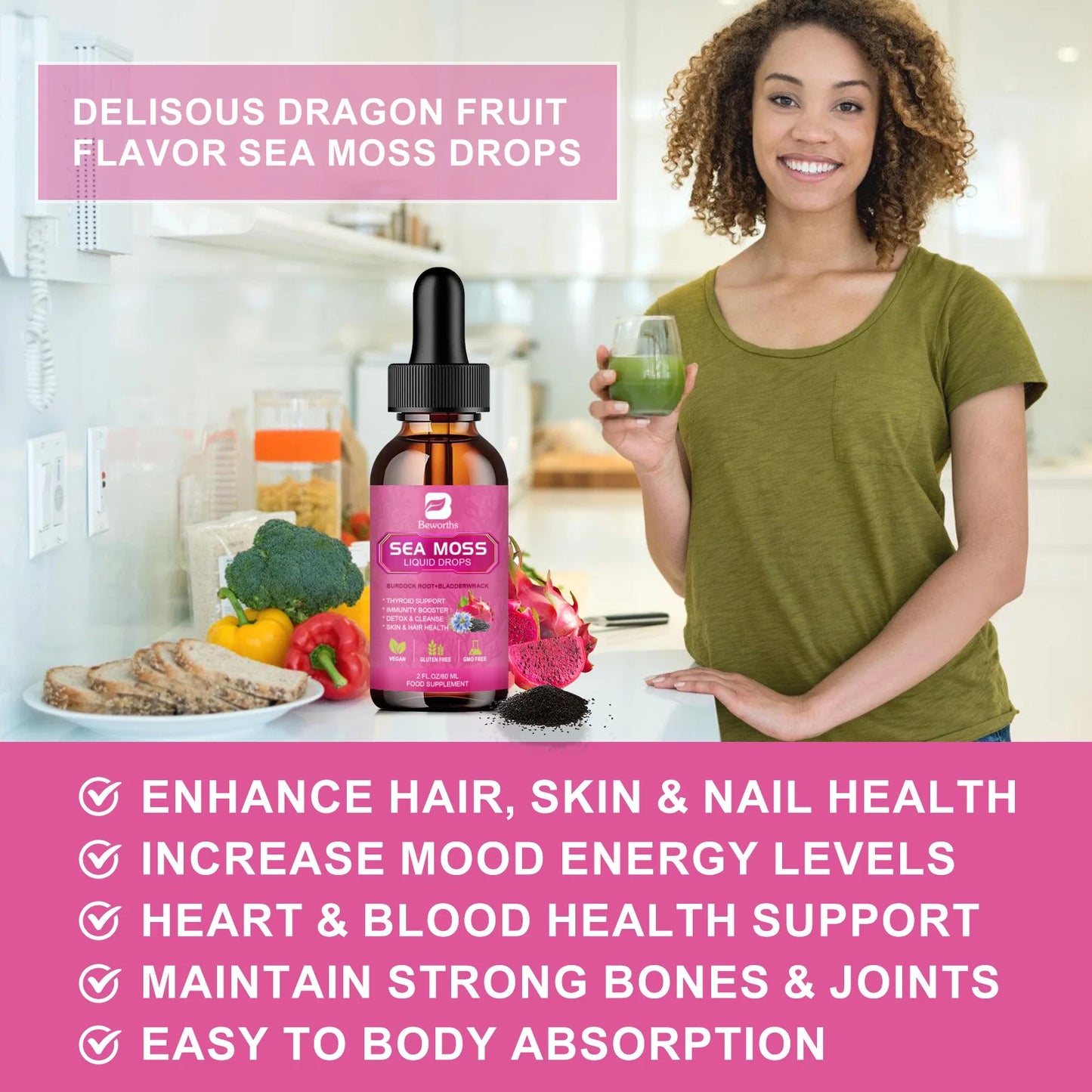 3000MG Seamoss Liquid Drop Organic Black Seed Oil & Burdock Root