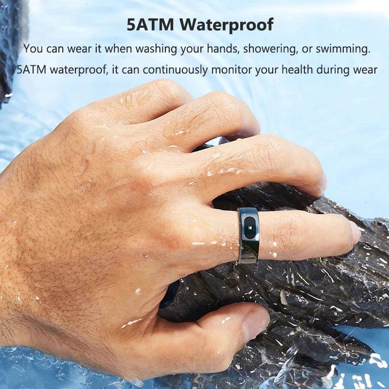 Smart Ring Health and Sleep Tracker Heart Rate Blood Oxygen Monitor Body Temperature Music/Video/Camera Control 5ATM Waterproof