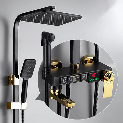 Thermostatic Digital Bathroom Shower Set Rainfall Shower Head Brass Bathroom Faucet Accessories Hot Cold Digital Shower System