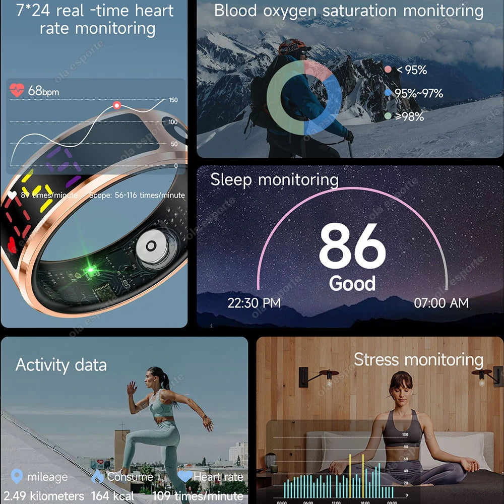 2025 New SR08 Smart Ring LED Display Screen Heart Rate Gesture Sweep Video Sleep Monitor 5ATM Waterproof Fitness Tracker Rings