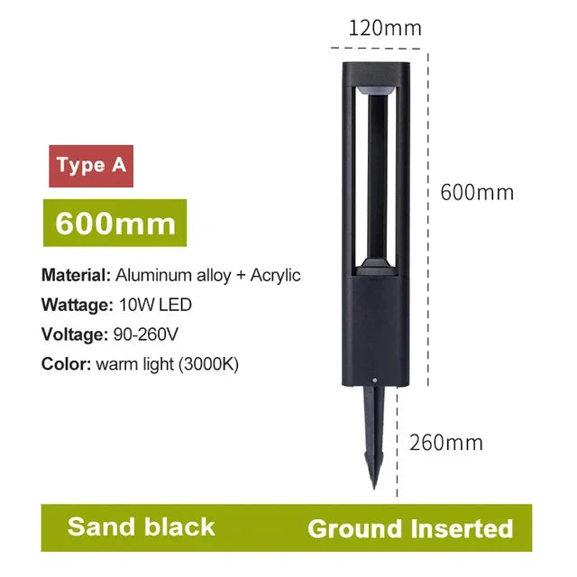 Outdoor LED Bollard Landscape Light Black Garden Pathway Lighting Fixtures Floor Lawn Lamp for Pillar Driveway Patio Yard Decora