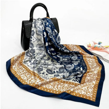 90X90 CM Fashion Print Hair Ribbon Scarf Women Girls Neck Tie Bag Silk Skinny Headscarves Ladies Floral Satin Hair Bandana Wrap