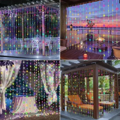Solar Curtain Light LED Outdoor Waterproof 600leds Garland Decor String Lights Yard Christmas Fairy Wedding Party Terrace Garden
